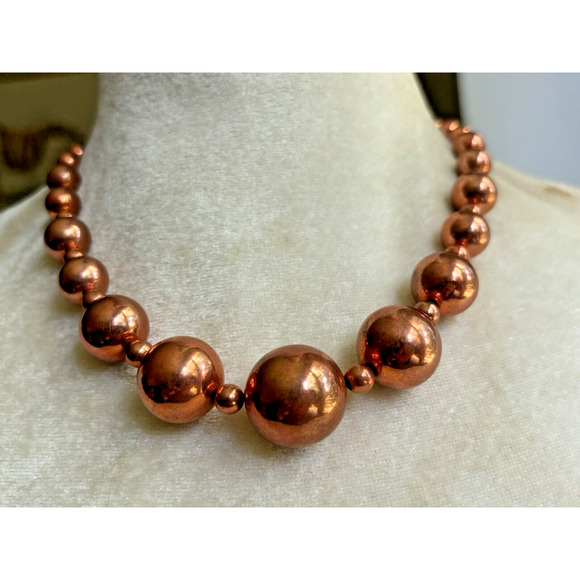 Vintage Copper Beaded Necklace Graduated Beads Copper Jewelry 17.5" Long - Picture 2 of 9